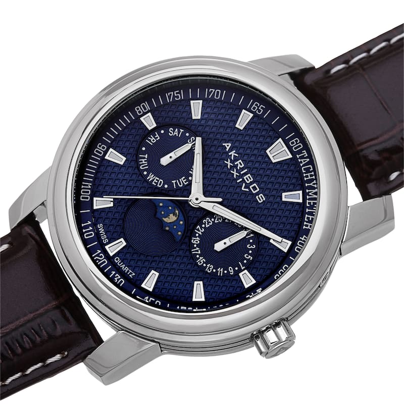 Akribos XXIV Men's Swiss Quartz Moon Phase Multifunction Blue Strap Watch