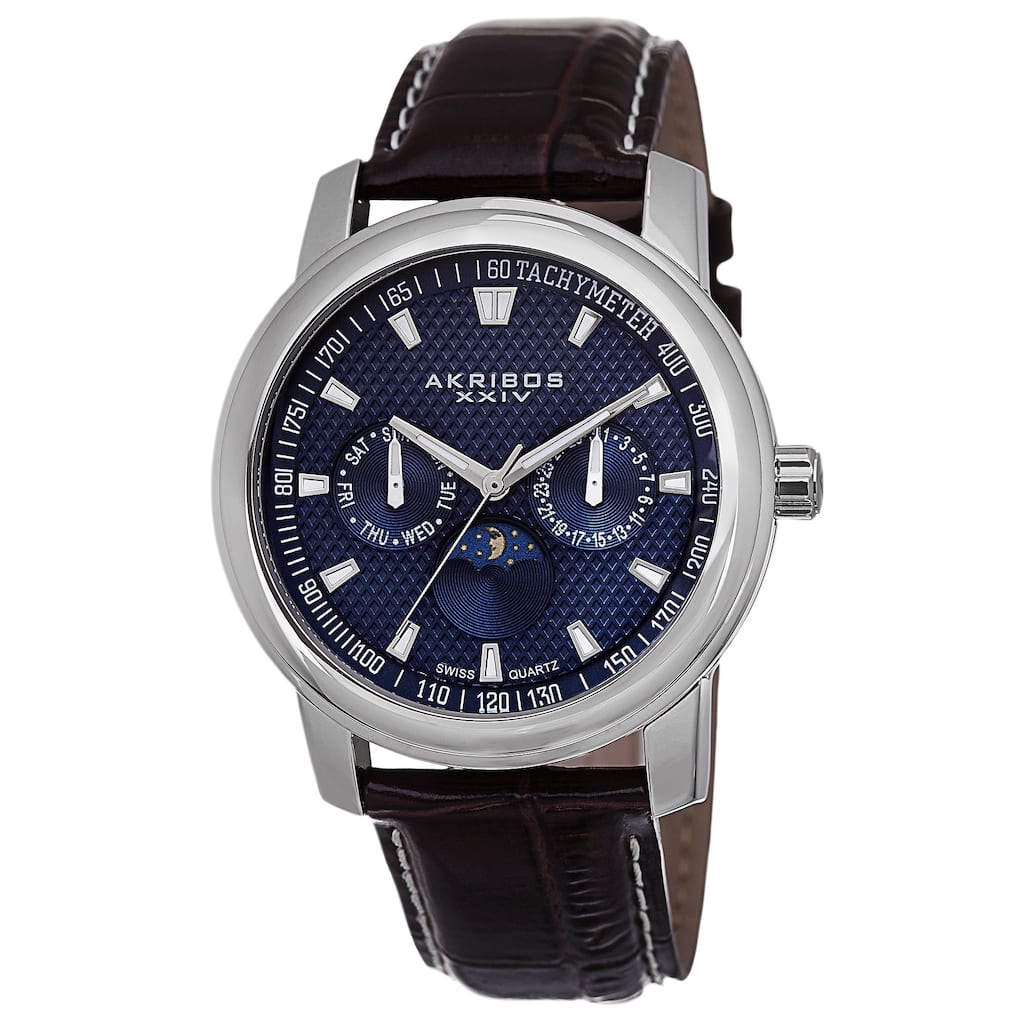 Akribos XXIV Men's Swiss Quartz Moon Phase Multifunction Blue Strap Watch