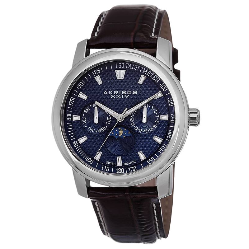 Akribos XXIV Men's Swiss Quartz Moon Phase Multifunction Blue Strap Watch