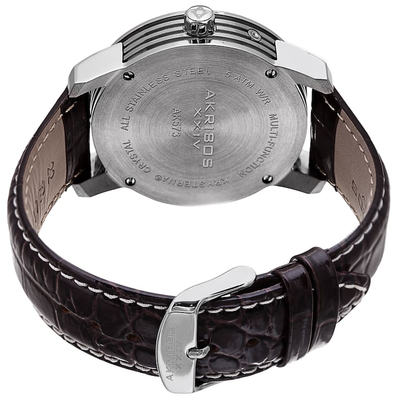Akribos XXIV Men's Swiss Quartz Moon Phase Multifunction Brown Strap Watch