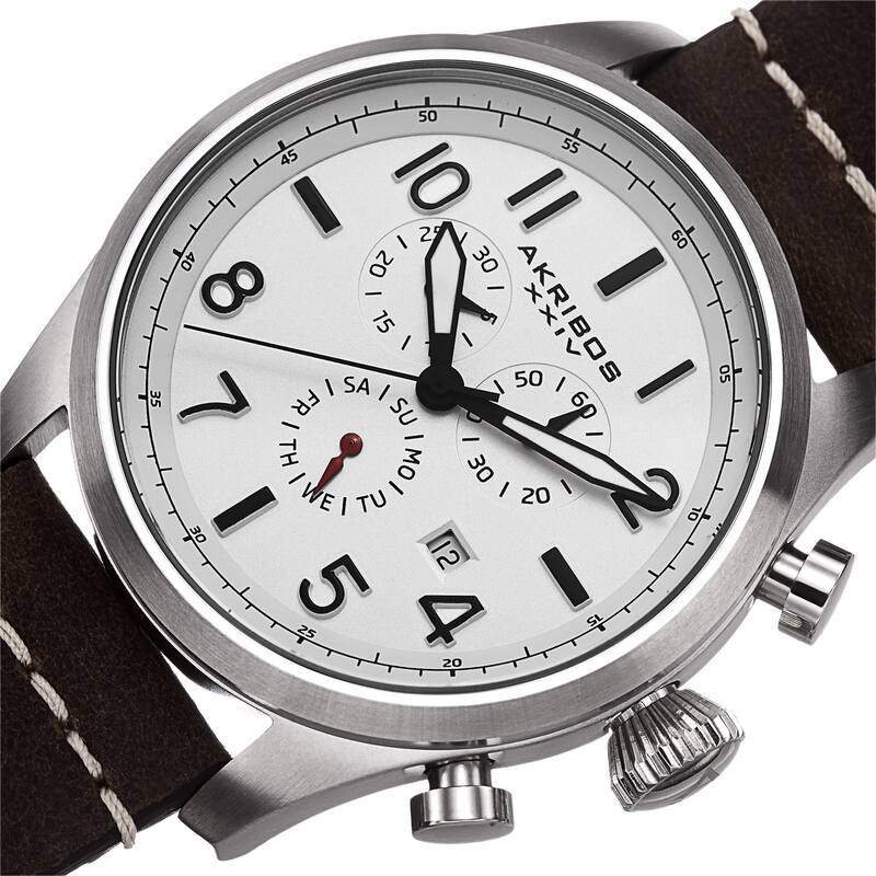 Akribos XXIV Men's Swiss Quartz Chronograph Leather Brown Strap Watch