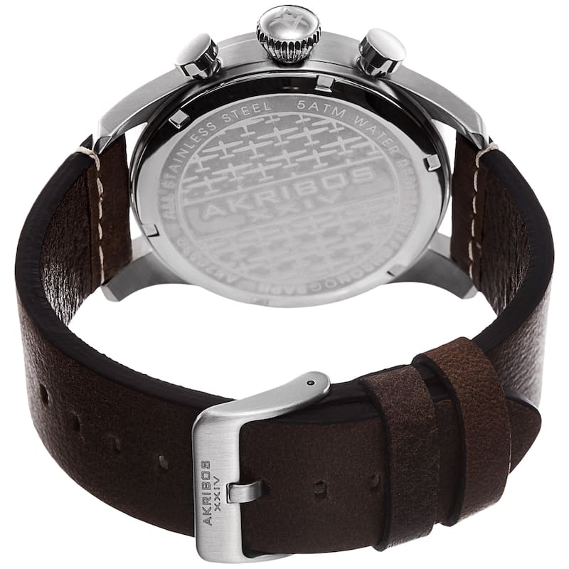 Akribos XXIV Men's Swiss Quartz Chronograph Leather Brown Strap Watch