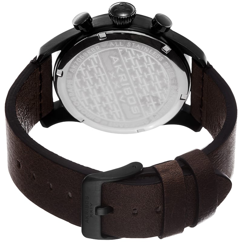 Akribos XXIV Men's Swiss Quartz Chronograph Leather Black Strap Watch