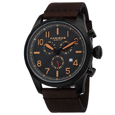 Akribos XXIV Men's Swiss Quartz Chronograph Leather Black Strap Watch