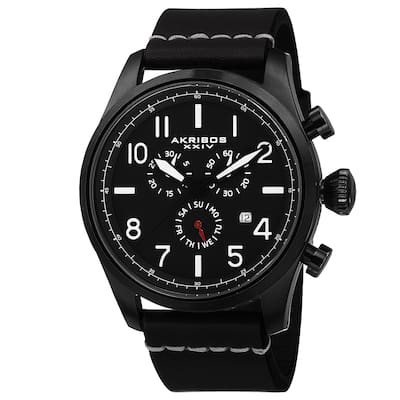 Akribos XXIV Men's Swiss Quartz Chronograph Leather Black Strap Watch