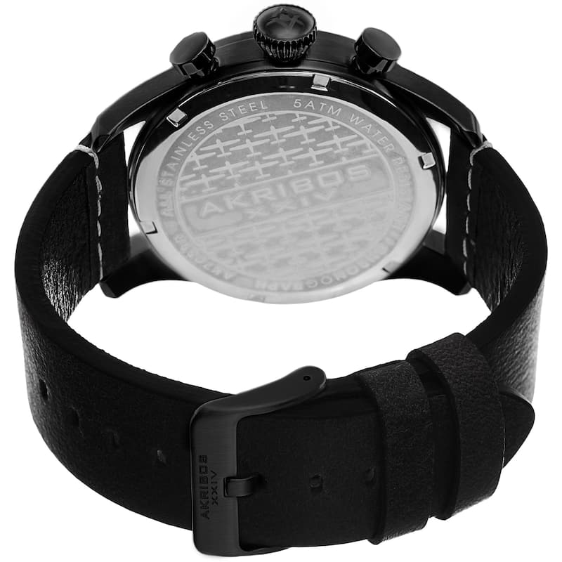 Akribos XXIV Men's Swiss Quartz Chronograph Leather Black Strap Watch