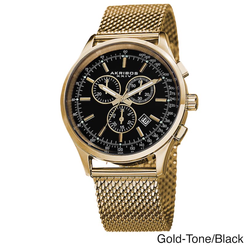 Akribos XXIV Men's Swiss Quartz Chronograph Mesh Stainless Steel Strap Bracelet - Gold-tone/Black