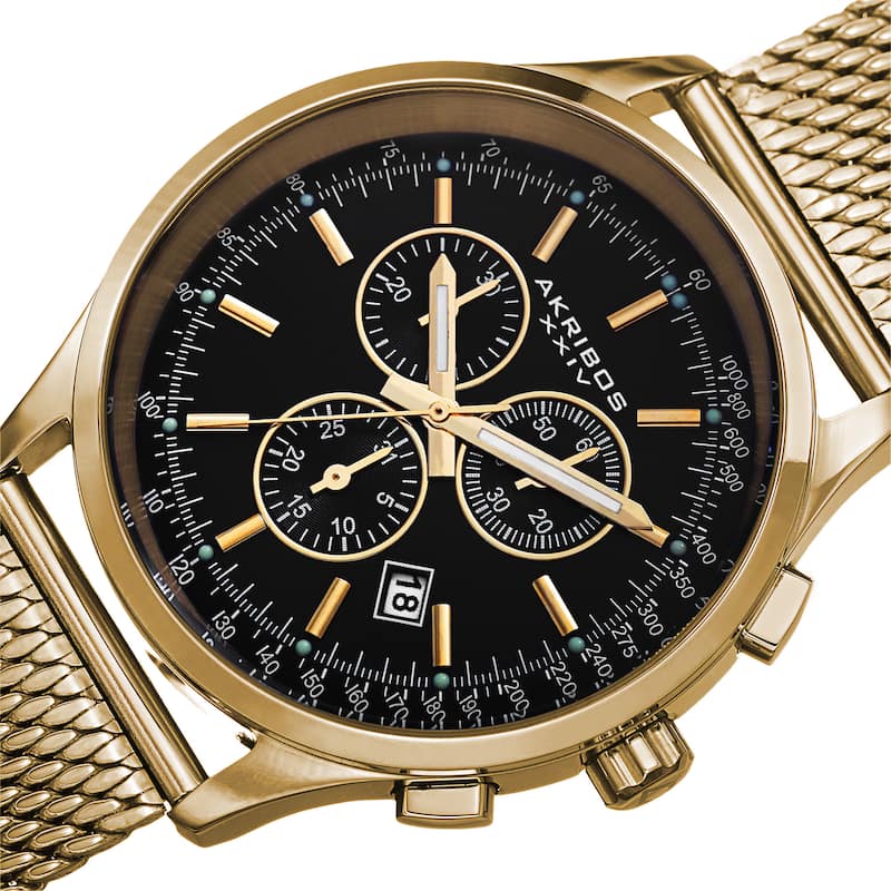 Akribos XXIV Men's Swiss Quartz Chronograph Mesh Stainless Steel Strap Bracelet