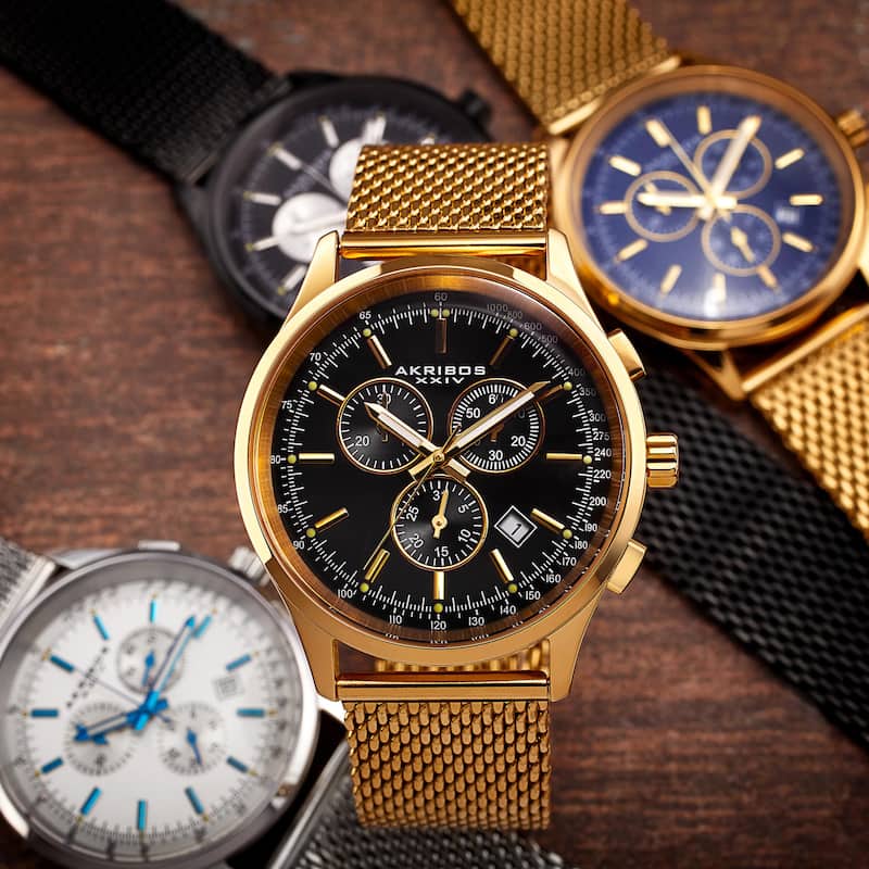 Akribos XXIV Men's Swiss Quartz Chronograph Mesh Stainless Steel Strap Bracelet