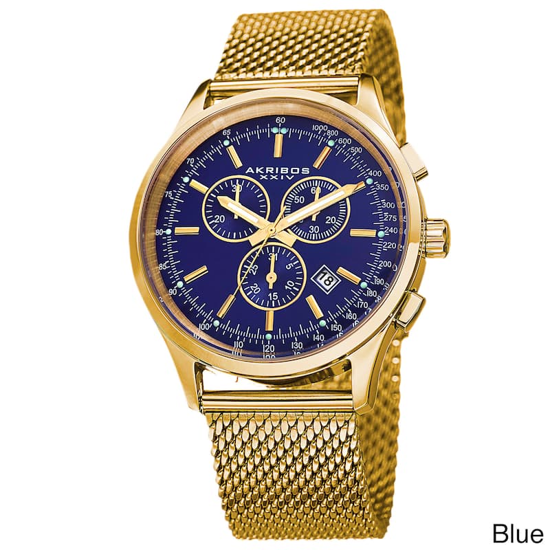 Akribos XXIV Men's Swiss Quartz Chronograph Mesh Stainless Steel Strap Bracelet