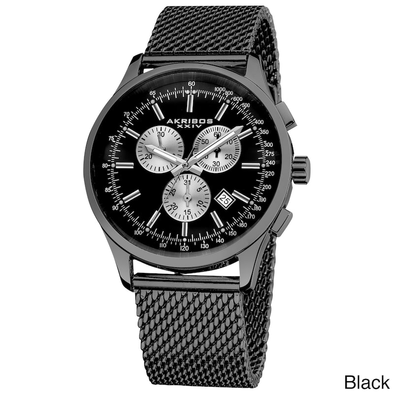 Akribos XXIV Men's Swiss Quartz Chronograph Mesh Stainless Steel Strap Bracelet