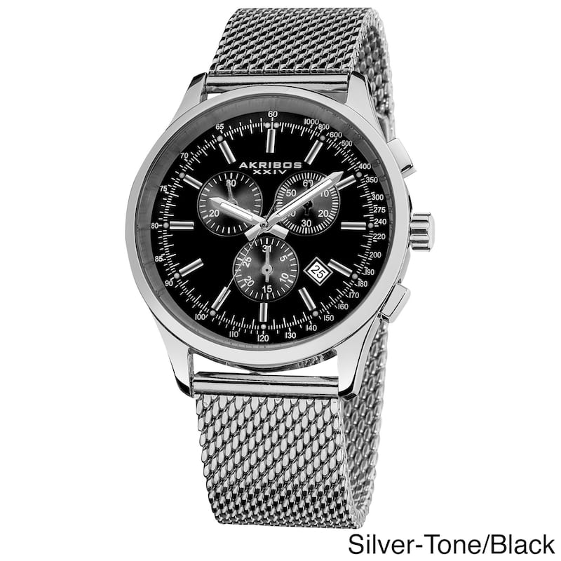 Akribos XXIV Men's Swiss Quartz Chronograph Mesh Stainless Steel Strap Bracelet