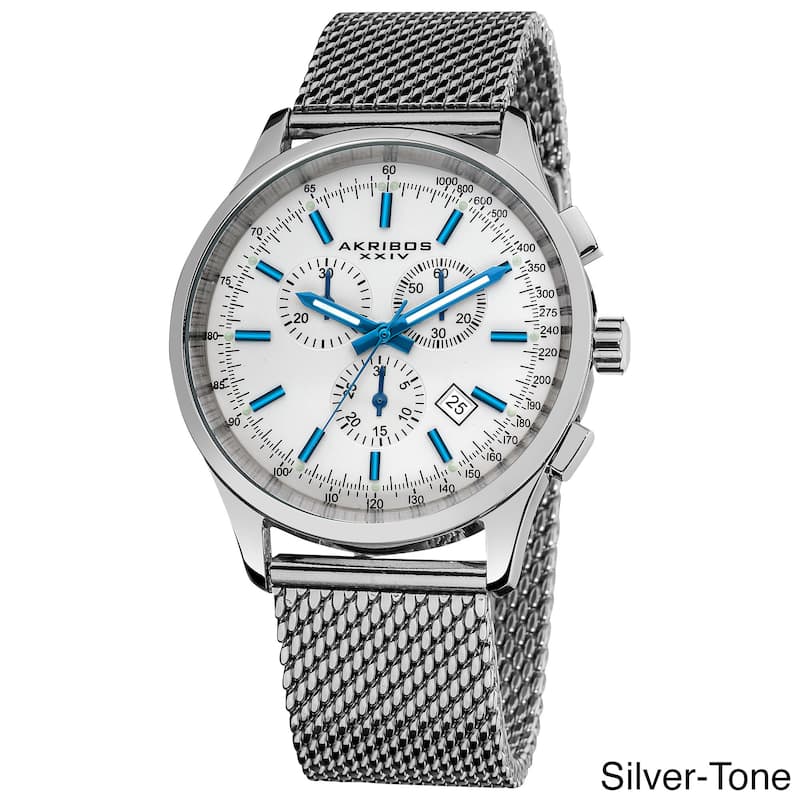 Akribos XXIV Men's Swiss Quartz Chronograph Mesh Stainless Steel Strap Bracelet