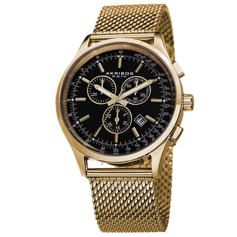 Akribos XXIV Men's Swiss Quartz Chronograph Mesh Stainless Steel Strap Bracelet