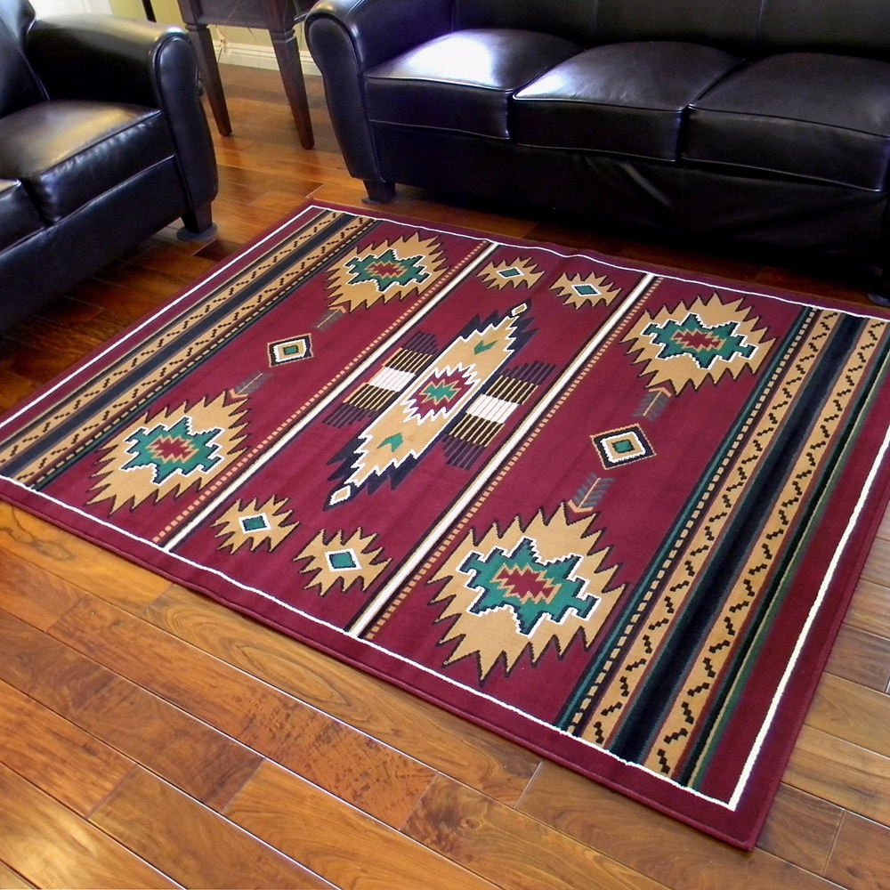 Tajmahal Sw3 Burgundy Southwestern Design Area Rug (5 X 7)