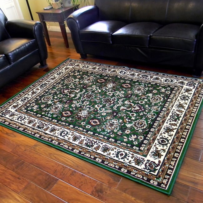 Taj Mahal Hunter Green Oriental Bordered Traditional Area Rug (5 X 7)