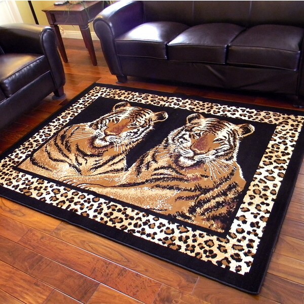 African Adventure Twin Tigers Sitting Area Rug (5' x 7') - 16183985 ...