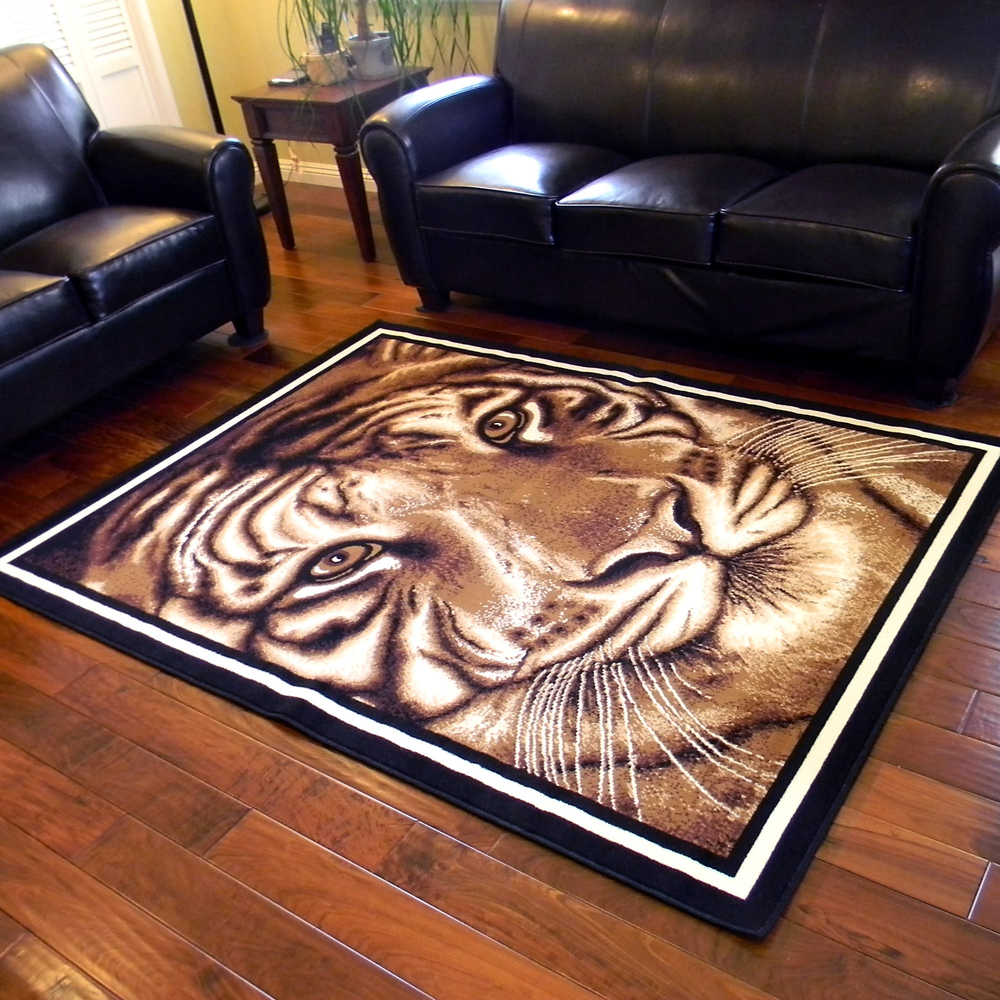 African Adventure Large Tiger Face Design Area Rug (5 X 7)