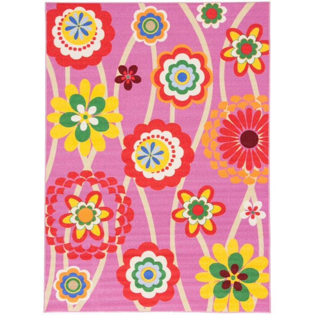 Graceful Flowers Non skid Rubber Backing Kids Pink Rug (33 X 46)