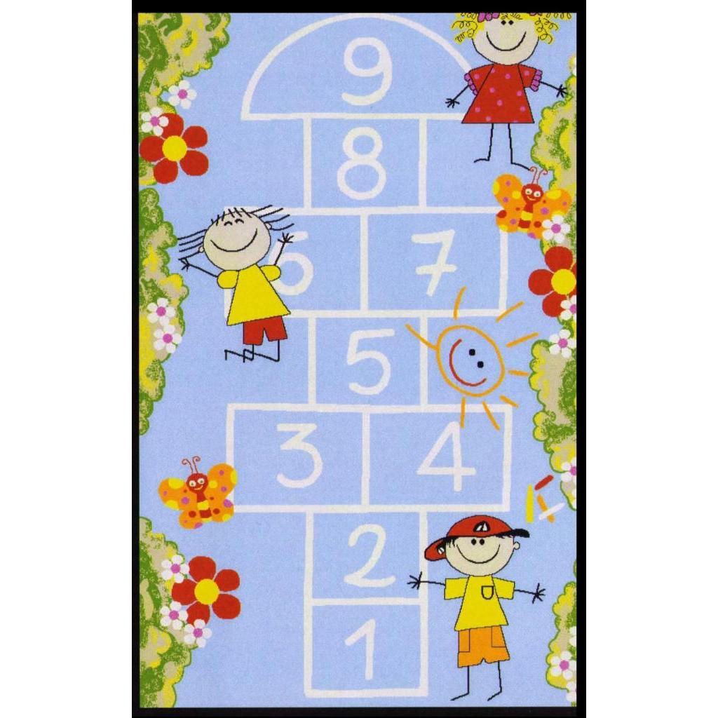 Hop Scotch Non skid Rubber Backing Blue Kids Area Rug (43 X 61)