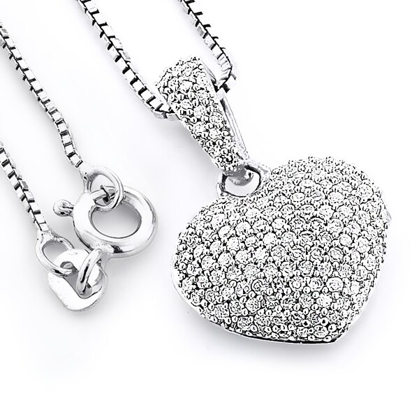 Shop Sterling Silver 1/2ct TDW Pave Diamond Heart Necklace - Free ...