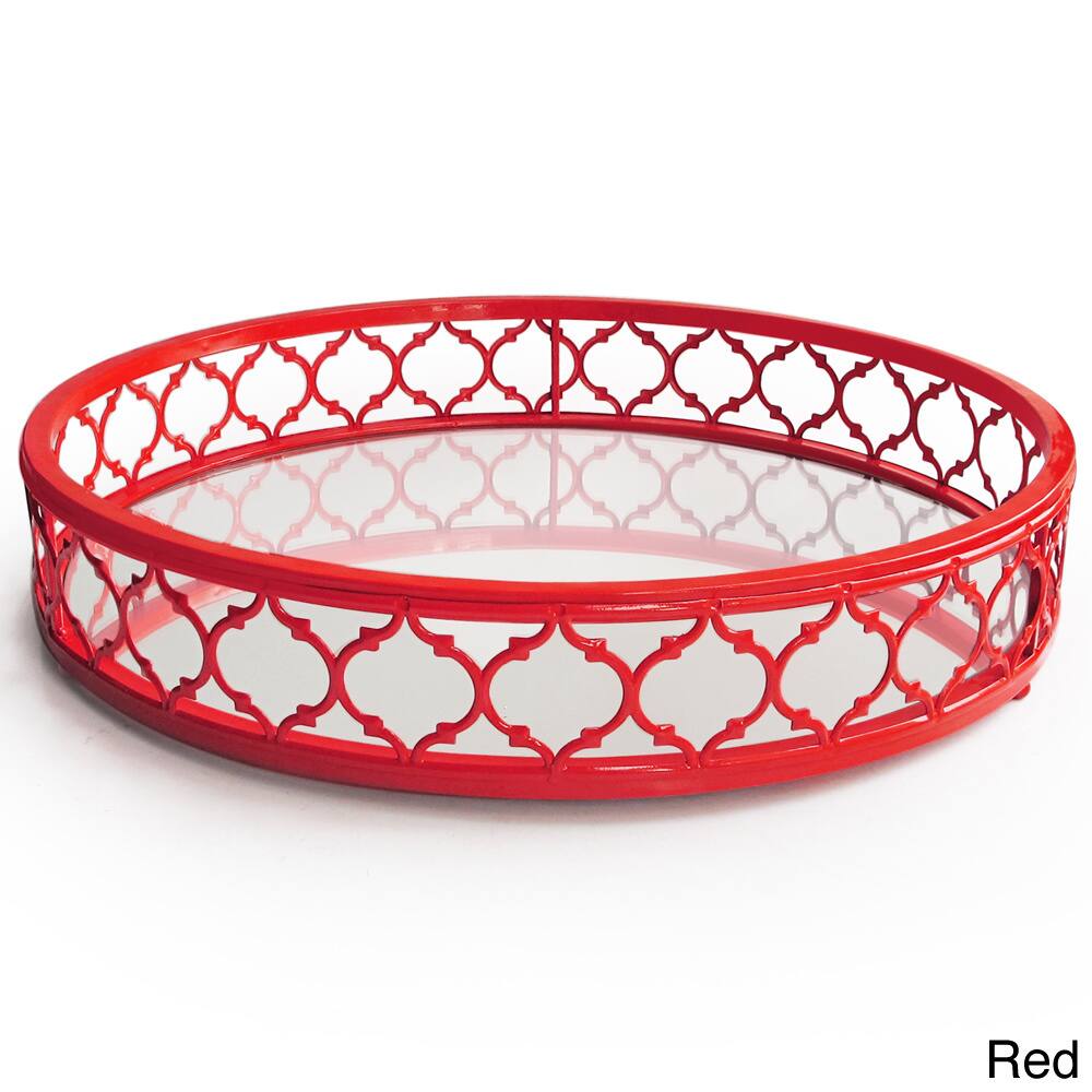 Round Ornate Metal and Mirror Tray