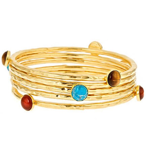Shop Yellow GoldPlated MultiStone Bangle Bracelet Set Free Shipping