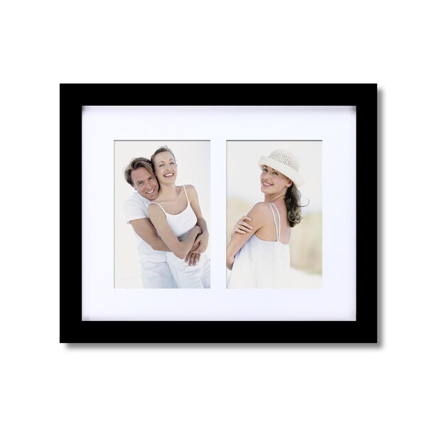 Adeco 2-opening Black Matted Wooden Wall Collage Photo Frame