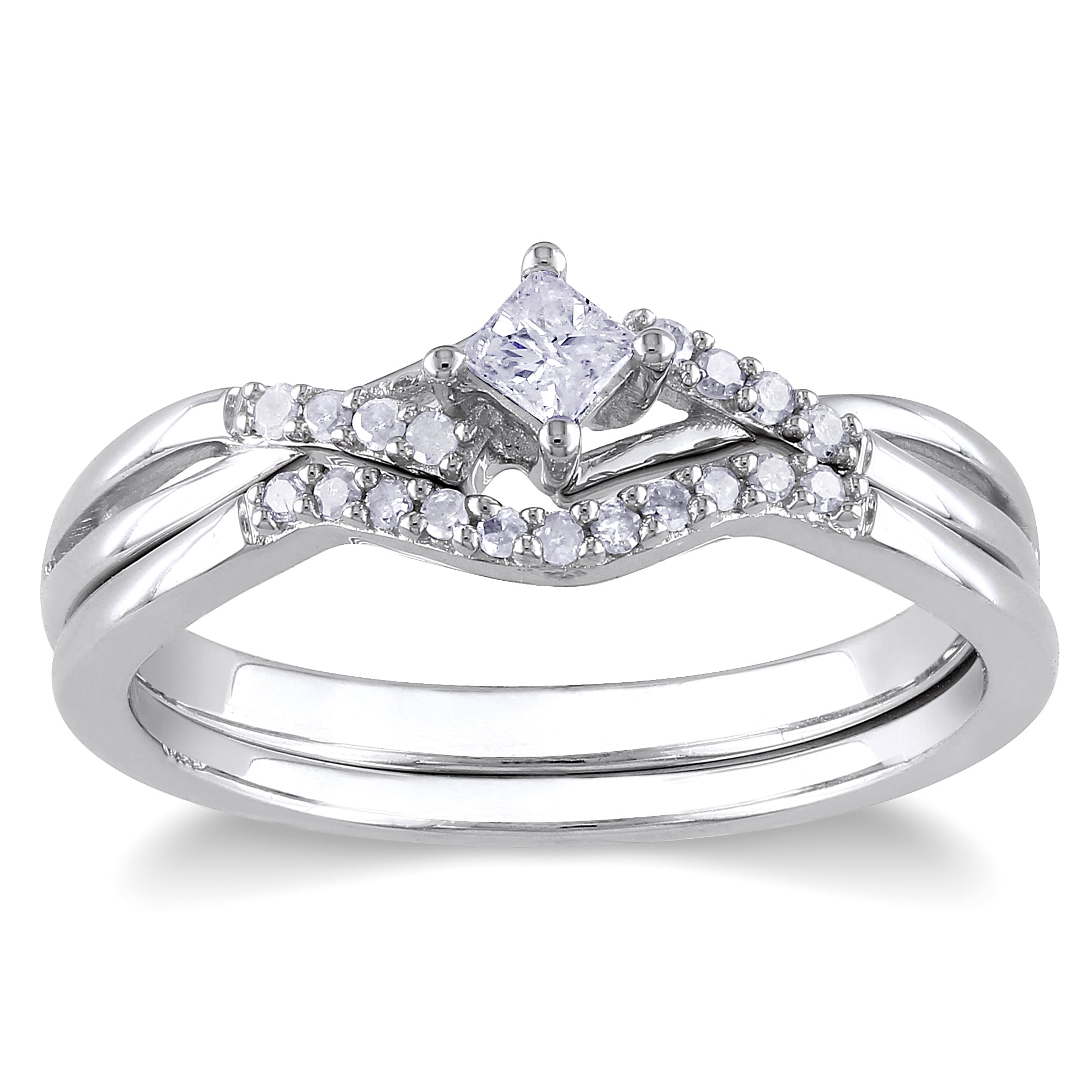 Miadora Sterling Silver 1/5ct TDW Diamond Bridal Ring Set