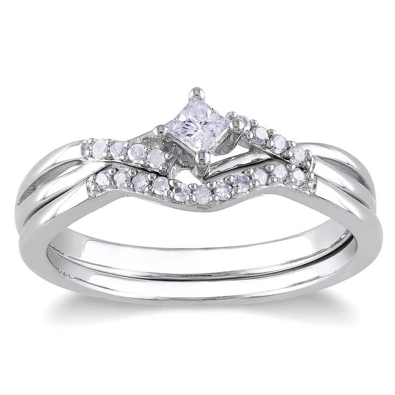 Miadora Sterling Silver 1/5ct TDW Diamond Bridal Ring Set - 6