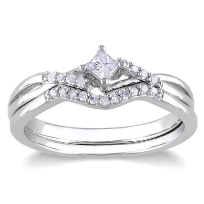 Miadora Sterling Silver 1/5ct TDW Diamond Bridal Ring Set