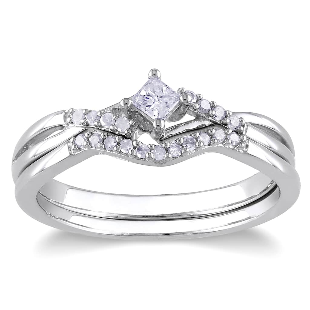 Miadora Sterling Silver 1/5ct TDW Diamond Bridal Ring Set