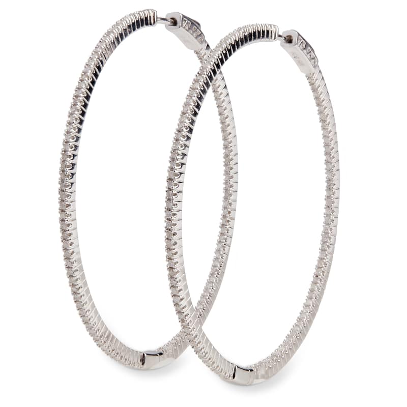 Miadora Sterling Silver 1ct TDW Diamond Thin Hoop Earrings - 56 mm x 1.8 mm x 56 mm
