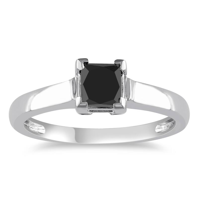Miadora 10k White Gold 1ct TDW Black Diamond Solitaire Ring - Size 9