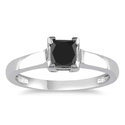 Miadora 10k White Gold 1ct TDW Black Diamond Solitaire Ring