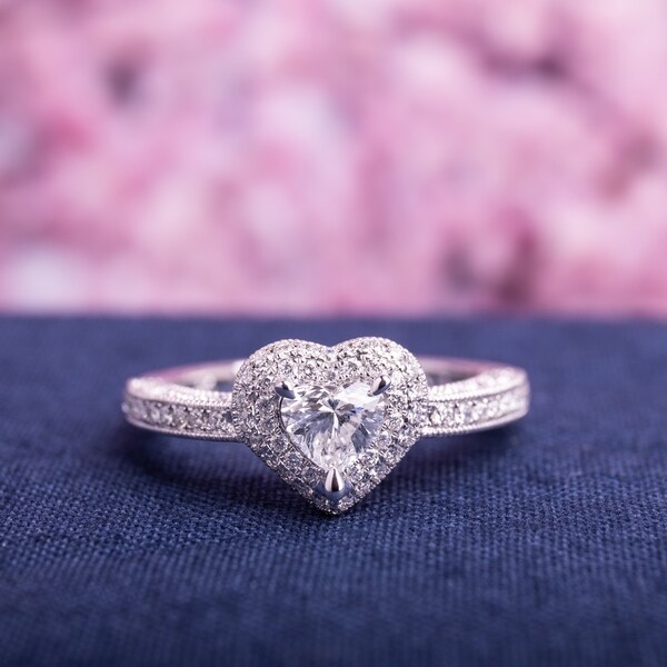 Miadora Signature Collection 14k White Gold 3/4ct TDW Diamond Heart Ring. Opens flyout.