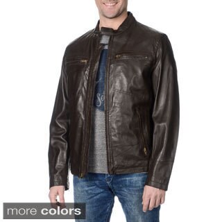 WhetBlu Men's Lambskin Leather Zippered Moto Jacket