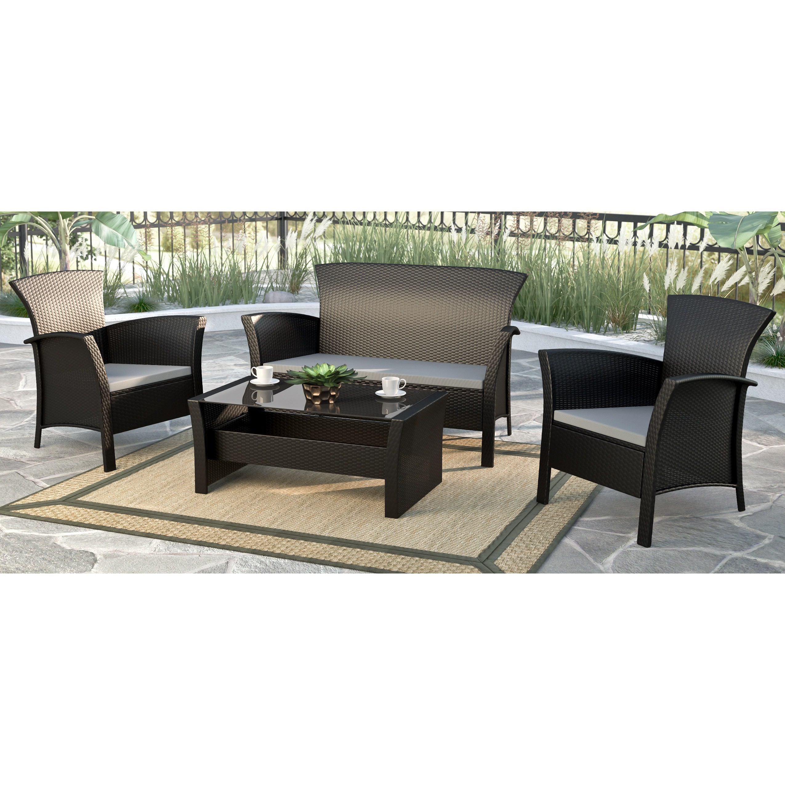 Corliving Corliving Cascade Black Rope Weave 4 piece Patio Set Black Size 4 Piece Sets