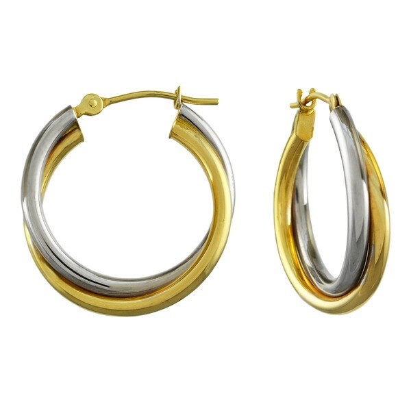 Shop 14k Two-tone Gold Hoop Earrings - Free Shipping Today - Overstock ...