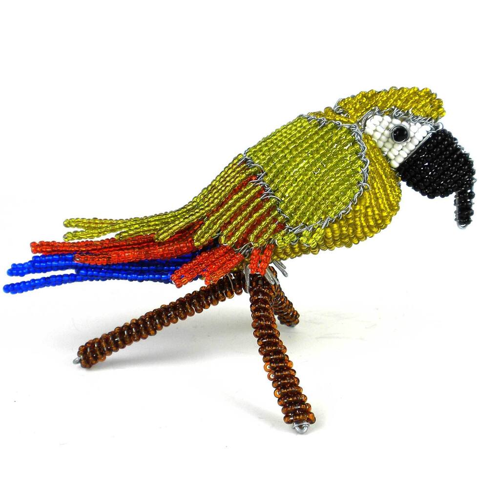Handmade Beaded Parrot on Branch Sculpture (Zimbabwe)