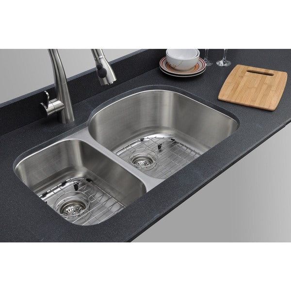 Wells Sinkware 32 inch Undermount 30 70 Double Bowl 16 gauge Stainless Steel Kitchen Sink Package 90dbf83f 7ae5 4fa4 a0d7 32c24fe3c9a4_600