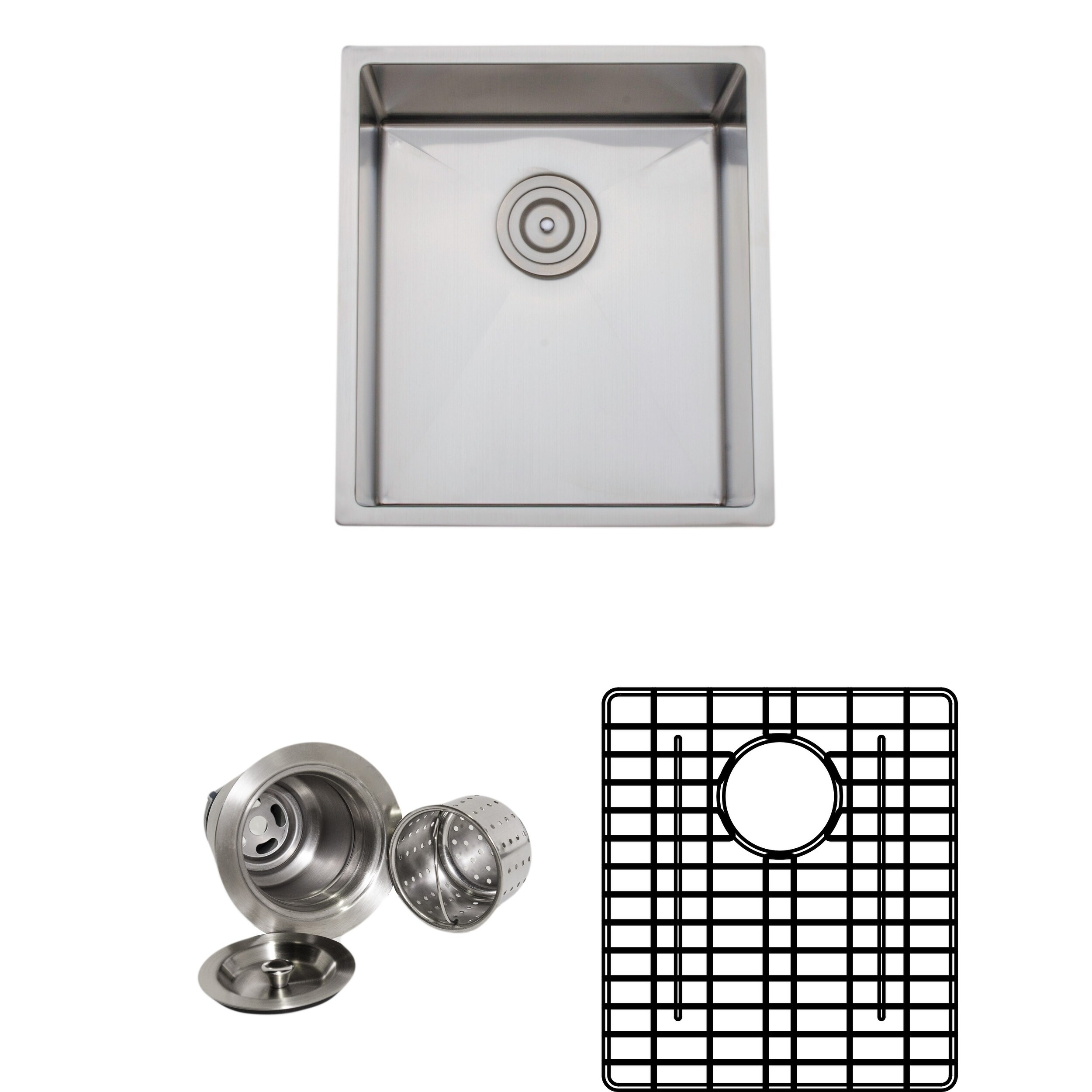 Wells Commercial Grade 16 gauge 16.75 inch Handcrafted Single Bowl Undermount Stainless Steel Kitchen Sink Pack