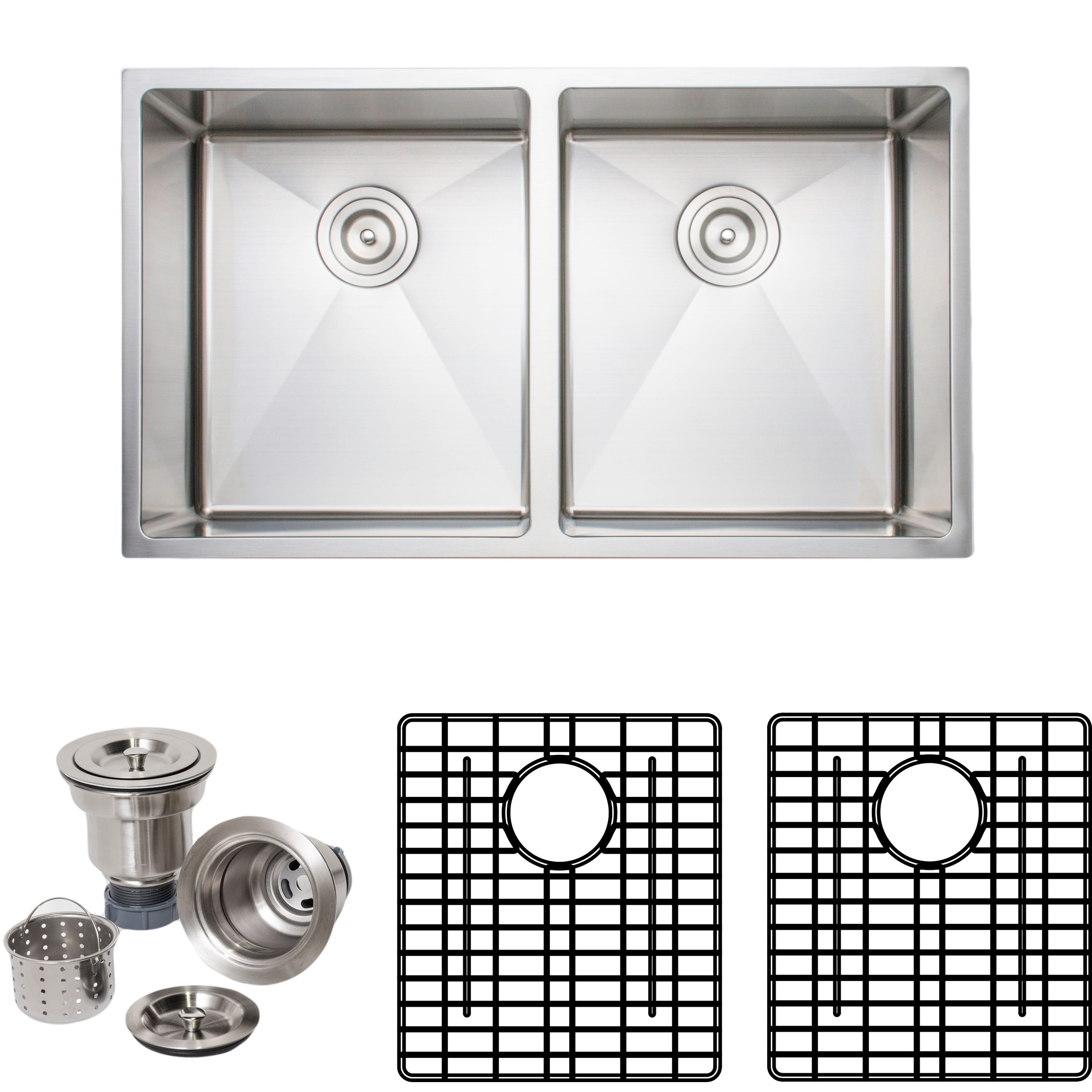 Wells Commercial Grade 16 gauge Handcrafted Double Bowl Undermount Stainless Steel Kitchen Sink Pack