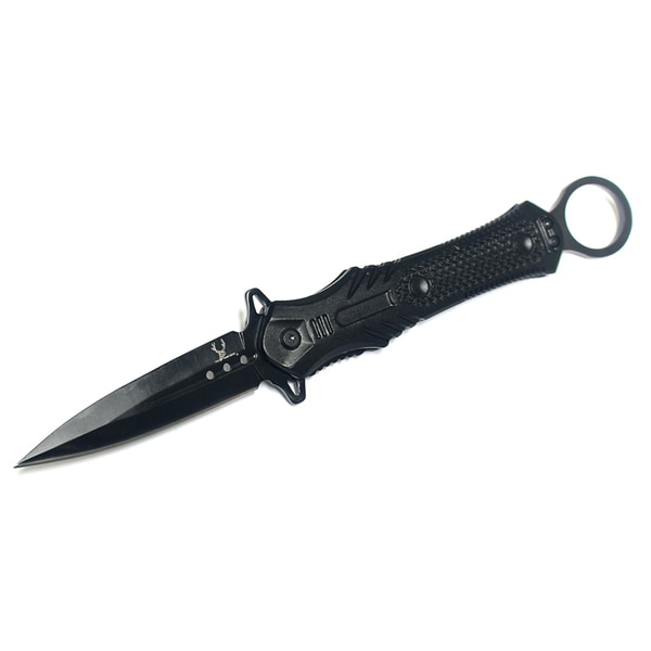 Bone Edge Spring assisted 9 inch Black Metal Handle Folding Knife