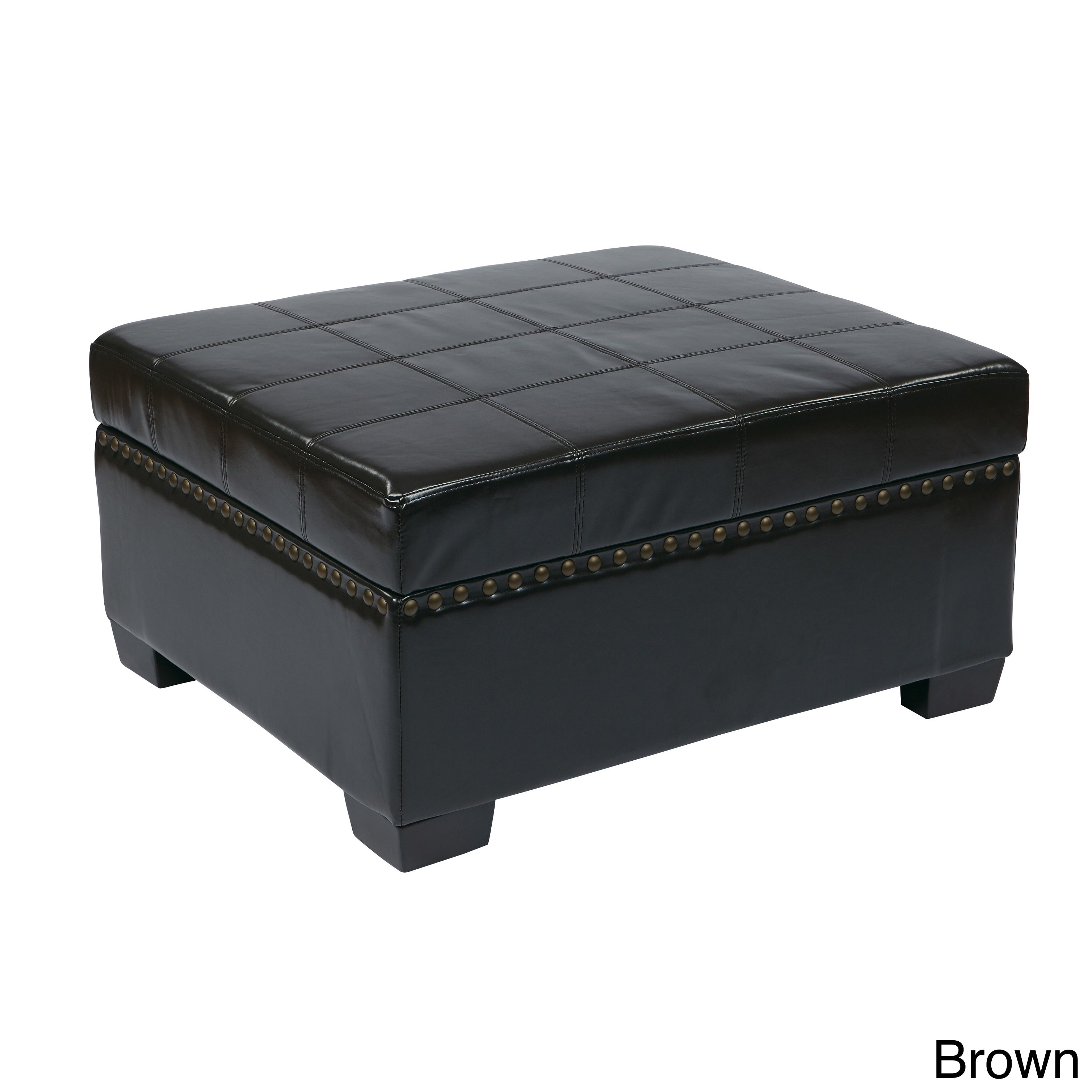 Contemporary Eco leather Storage Ottoman With Solid Wood Legs