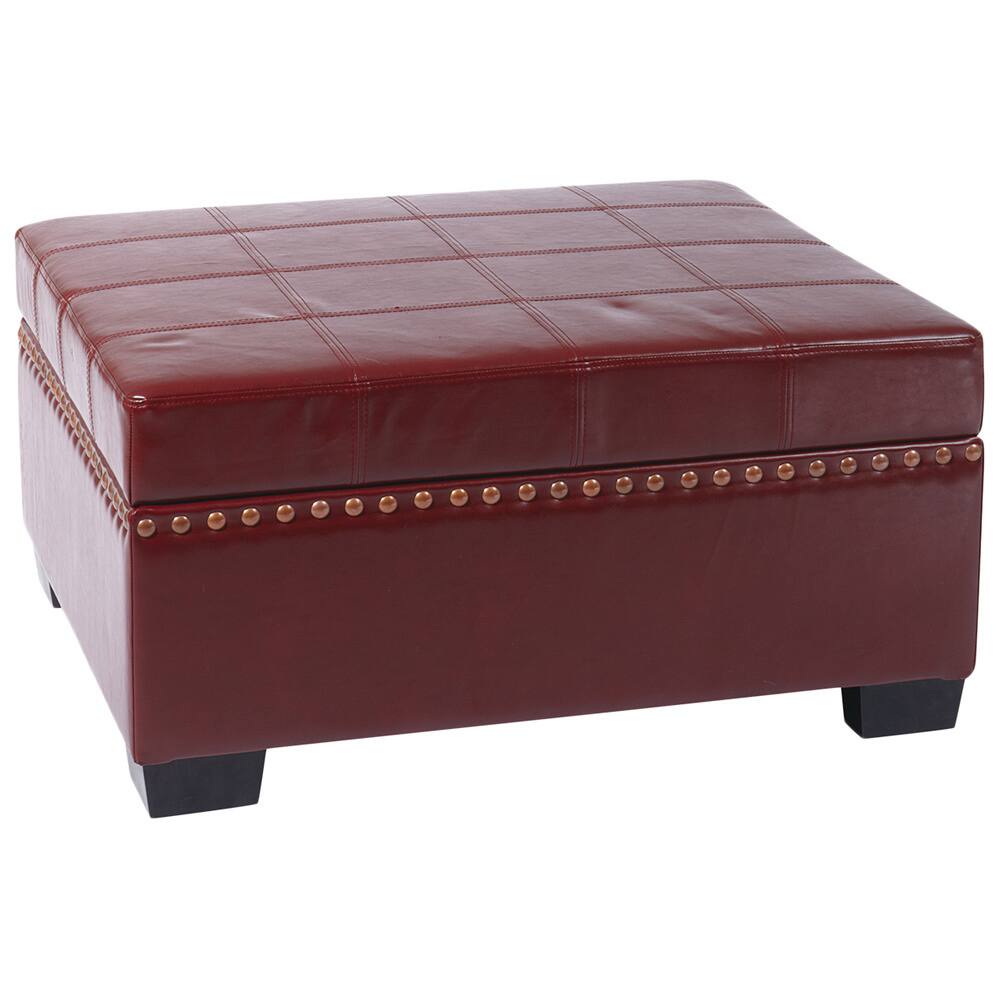Contemporary Bonded Leather Storage Ottoman with Solid Wood Legs