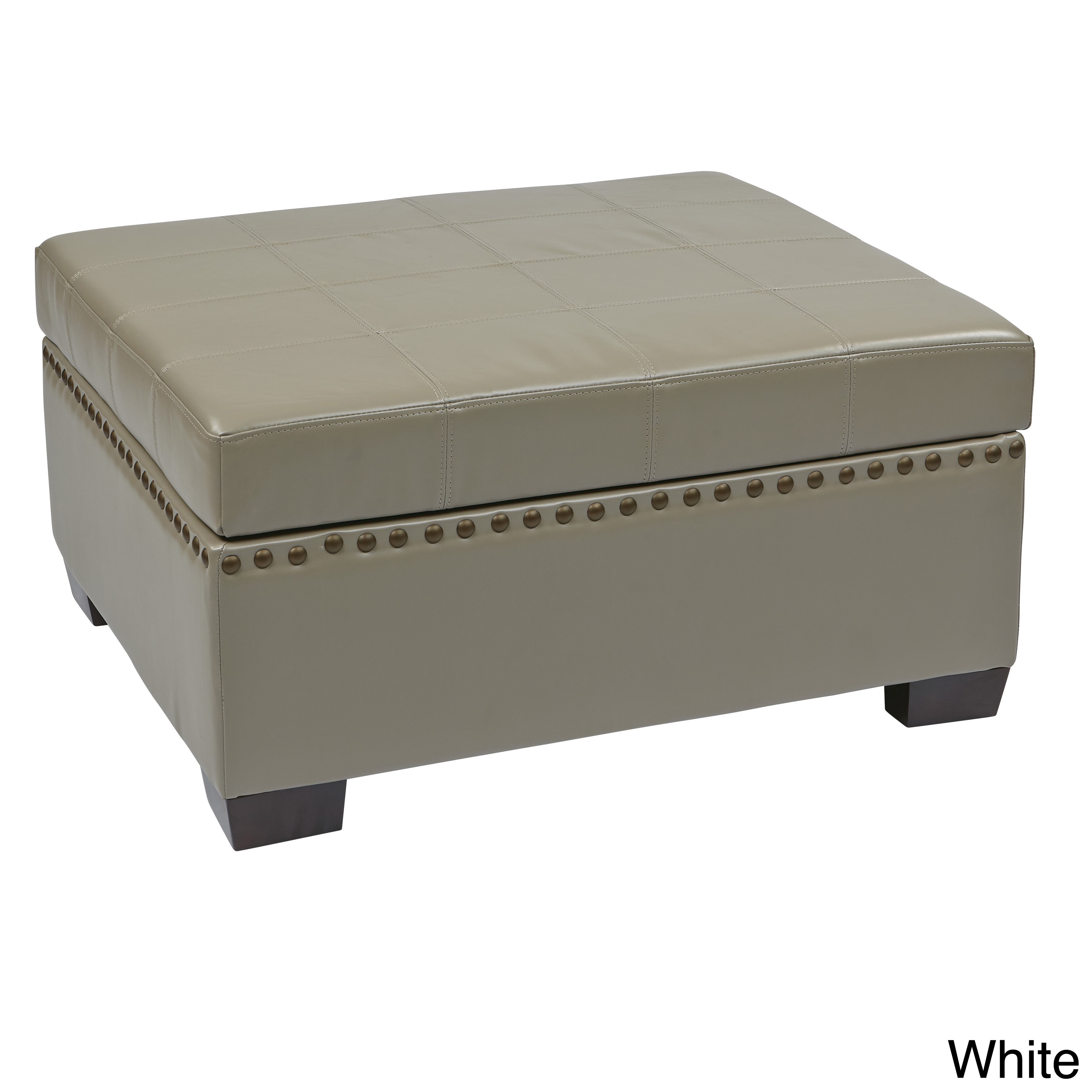 Contemporary Eco leather Storage Ottoman With Solid Wood Legs