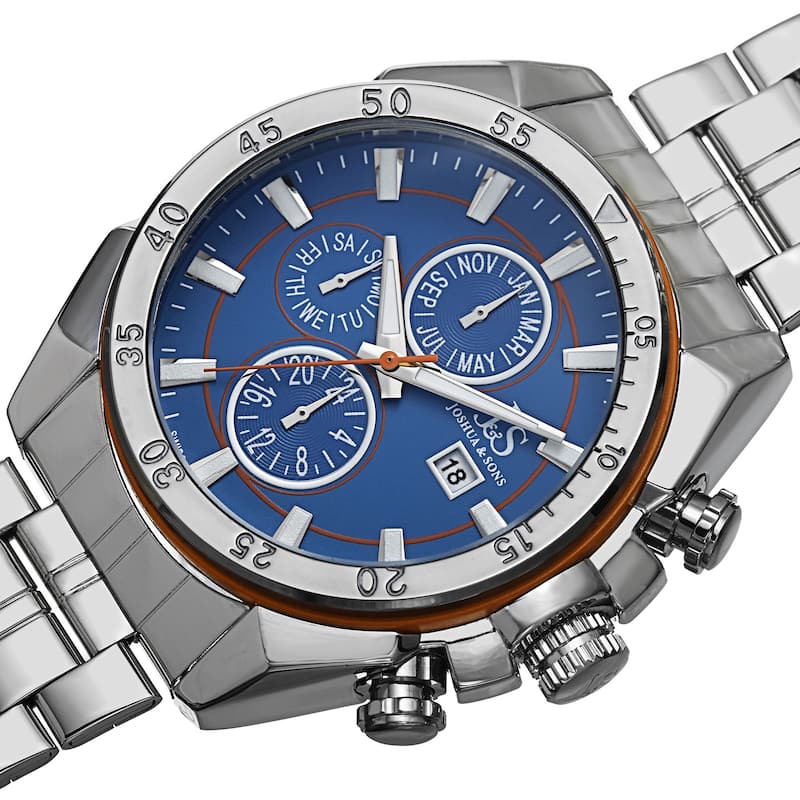 Joshua & Sons Men's Swiss Quartz Multifunction Stainless Steel Orange Bracelet Watch