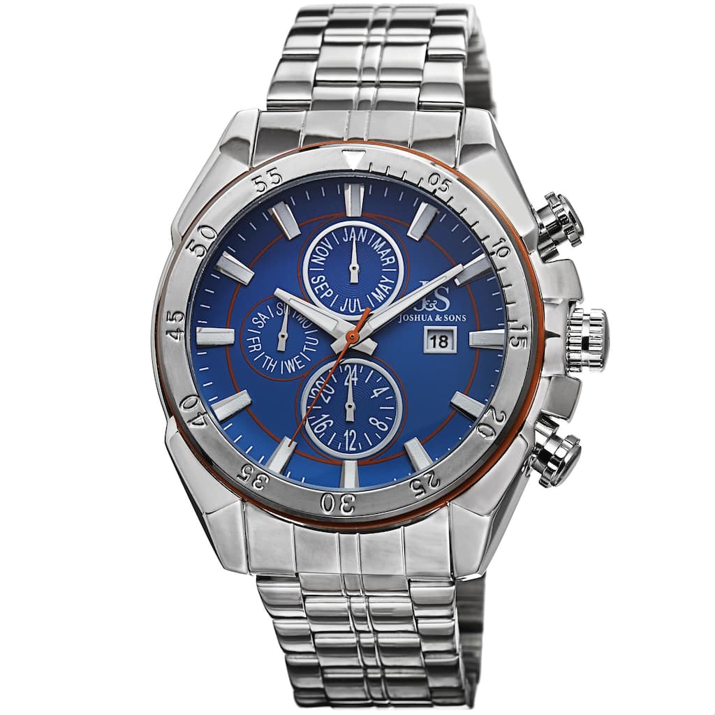 Joshua & Sons Men's Swiss Quartz Multifunction Stainless Steel Orange Bracelet Watch