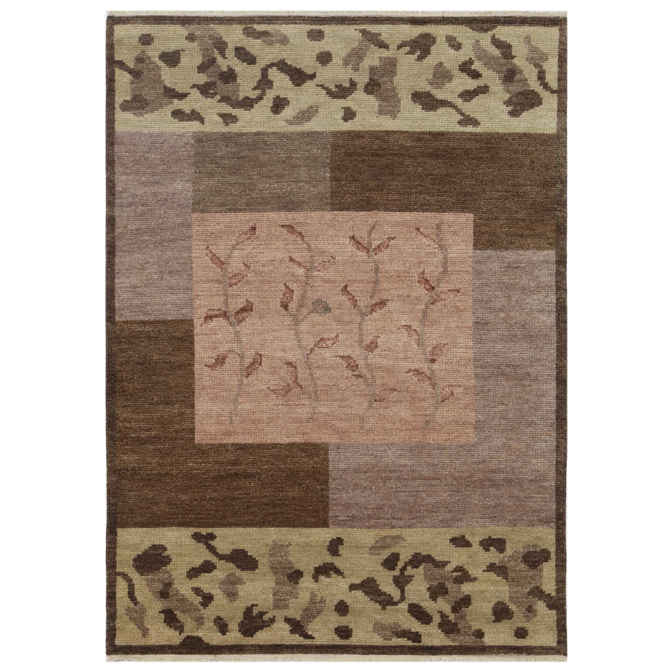 Hand knotted Beige/ Brown Abstract Pattern Wool Rug (5 X 8)